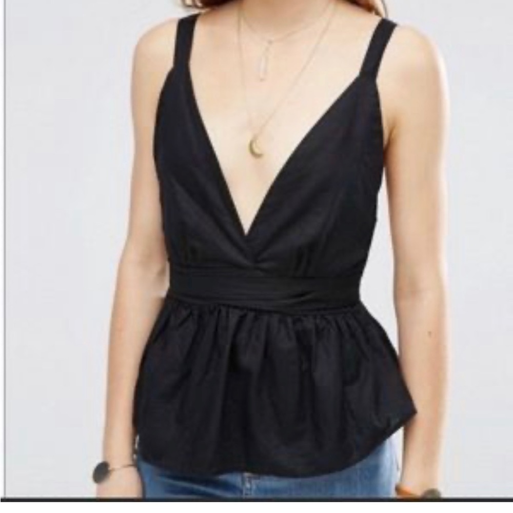 Free People Black Linen Tank Top